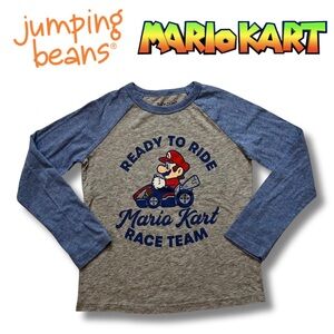 Jumping Beans Mario Kart Nintendo Long Sleeve Kids Tee - Blue and Gray, size 7